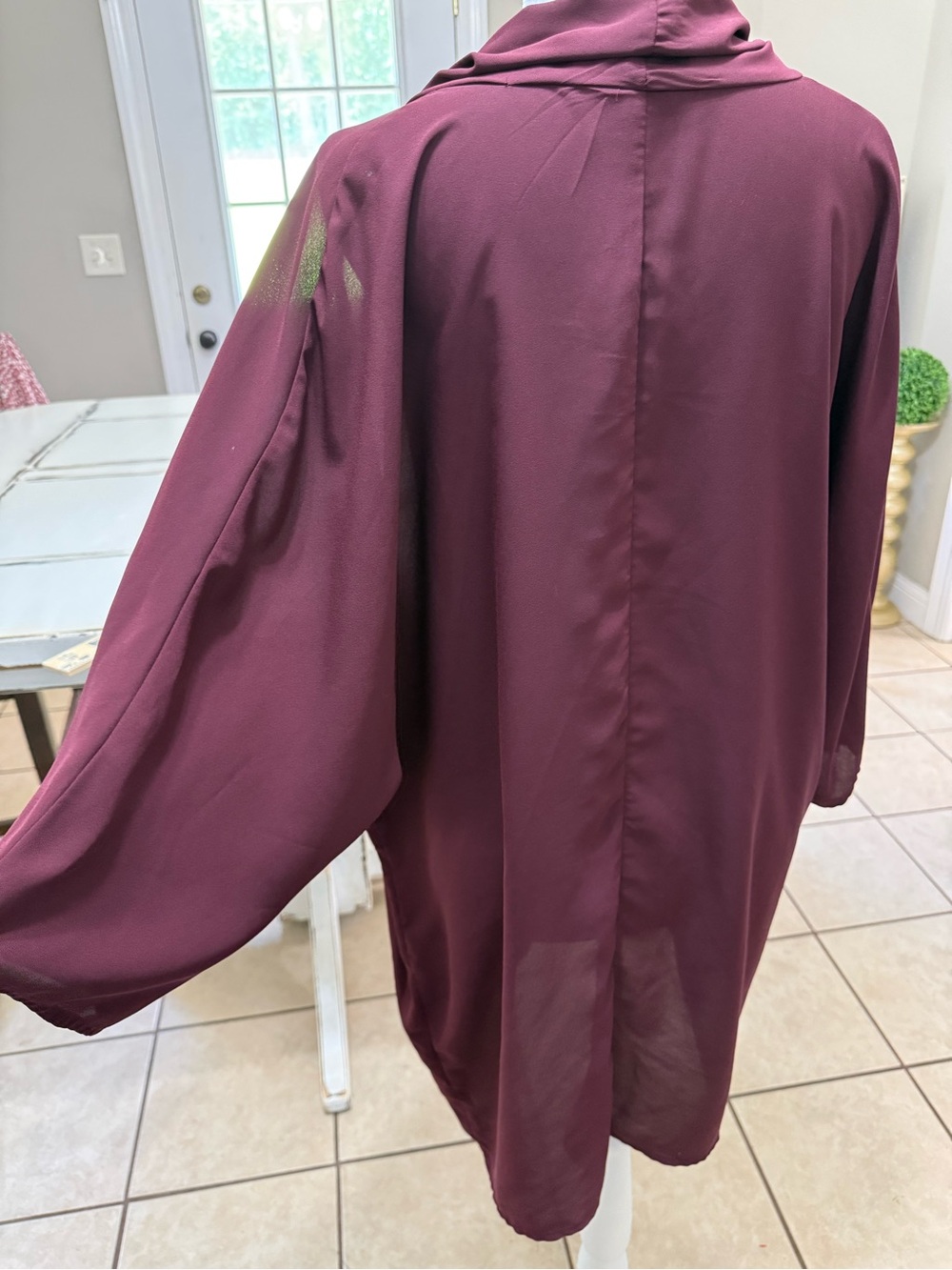 Cato Burgundy Oversized Draped Cowl Neck Boho Tunic Blouse M/L - Picture 6 of 12